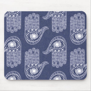 Blue & White Hamsa Hand Pattern / Evil Eye Defence Mouse Mat