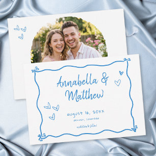Blue White Hand Drawn Heart Whimsical Photo Save The Date