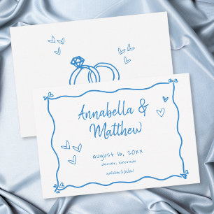 Blue White Hand Drawn Heart Whimsical Wedding Save The Date