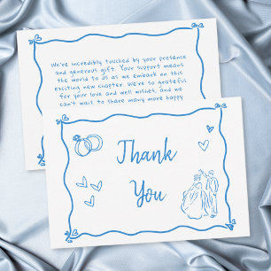 Blue White Hand Drawn Heart Whimsical Wedding Thank You Card