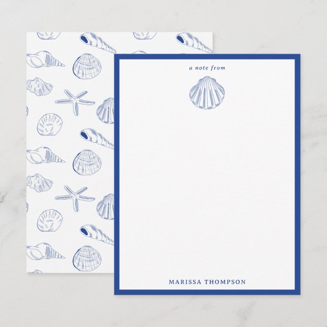 Blue White Hand Drawn Sea Shells Beach Summer  Card (Front/Back)
