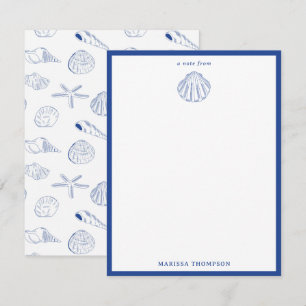 Blue White Hand Drawn Sea Shells Beach Summer  Card