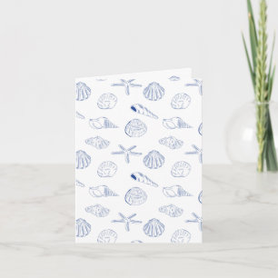 Blue White Hand Drawn Sea Shells Beach Summer  Card