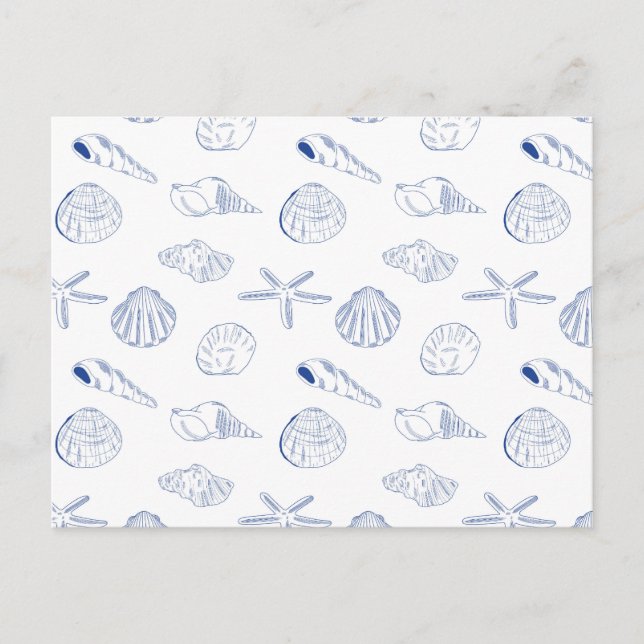 Blue White Hand Drawn Sea Shells Beach Summer  Postcard (Front)