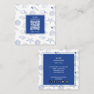 Blue White Hand Drawn Sea Shells Beach Summer  Square Business Card