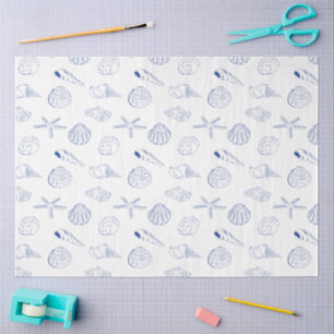 Blue White Hand Drawn Sea Shells Beach Summer  Tissue Paper