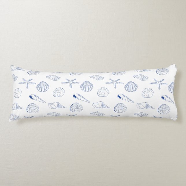 Blue White Hand Drawn Seashells Beach Summer  Body Cushion (Front)