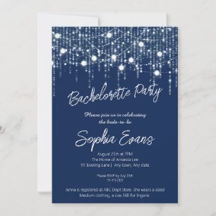Blue & White Hanging Lights Bachelorette Party Invitation