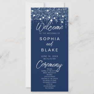 Blue & White Hanging Lights Wedding Program
