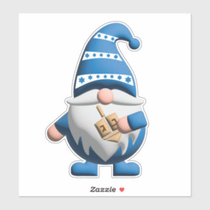 Blue White Hanukkah Gnome holding Dreidel
