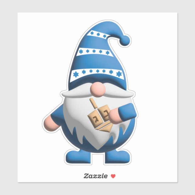 Blue White Hanukkah Gnome holding Dreidel (Sheet)