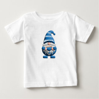 Blue White Hanukkah Gnome holding Menorah Baby T-Shirt