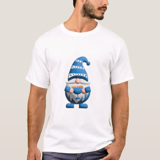 Blue White Hanukkah Gnome holding Menorah T-Shirt