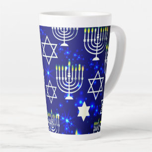 Blue & White Hanukkah Menorah Latte Mug