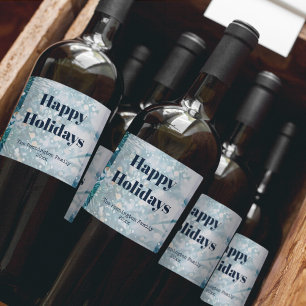 Blue & White Happy Holidays Wine Gift Wine Label