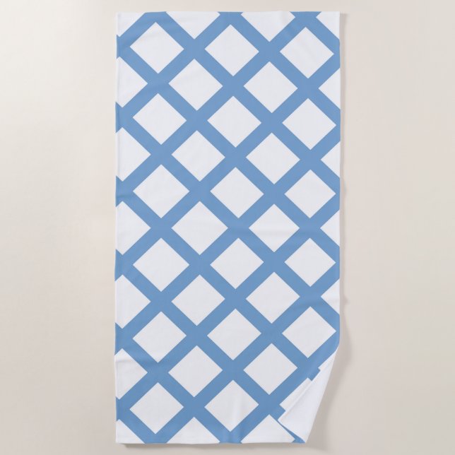 Blue White Harlequin Diamond Stripe Pattern Beach Towel (Front)