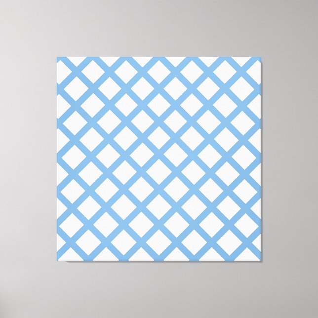 Blue White Harlequin Diamond Stripe Pattern Canvas Print (Front)