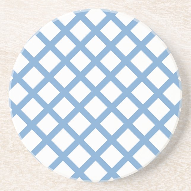 Blue White Harlequin Diamond Stripe Pattern Coaster (Front)