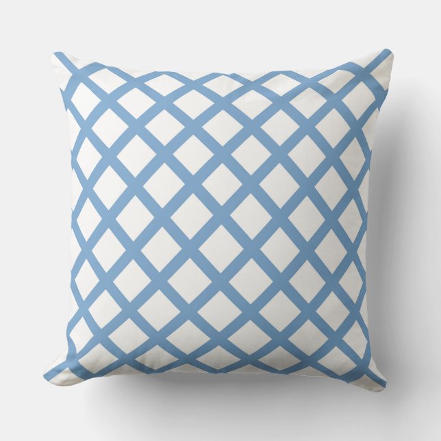 Blue White Harlequin Diamond Stripe Pattern Cushion (Front)