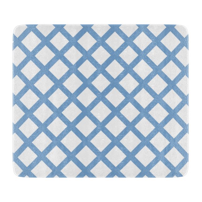 Blue White Harlequin Diamond Stripe Pattern Cutting Board (Front)