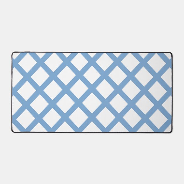 Blue White Harlequin Diamond Stripe Pattern Desk Mat (Front)
