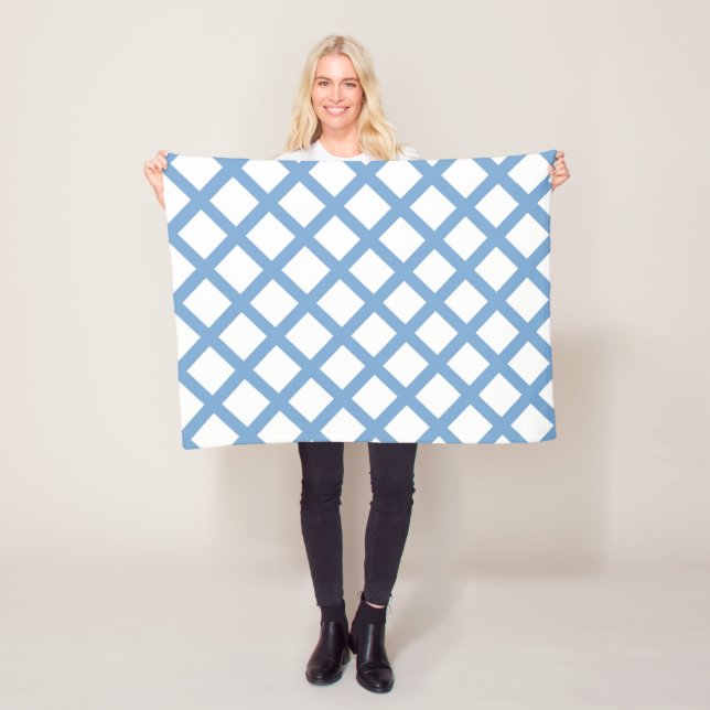 Blue White Harlequin Diamond Stripe Pattern Fleece Blanket (In Situ)