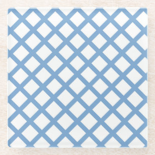 Blue White Harlequin Diamond Stripe Pattern Glass Coaster