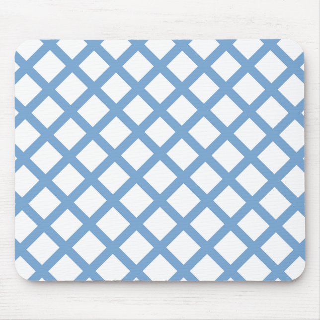Blue White Harlequin Diamond Stripe Pattern Mouse Mat (Front)