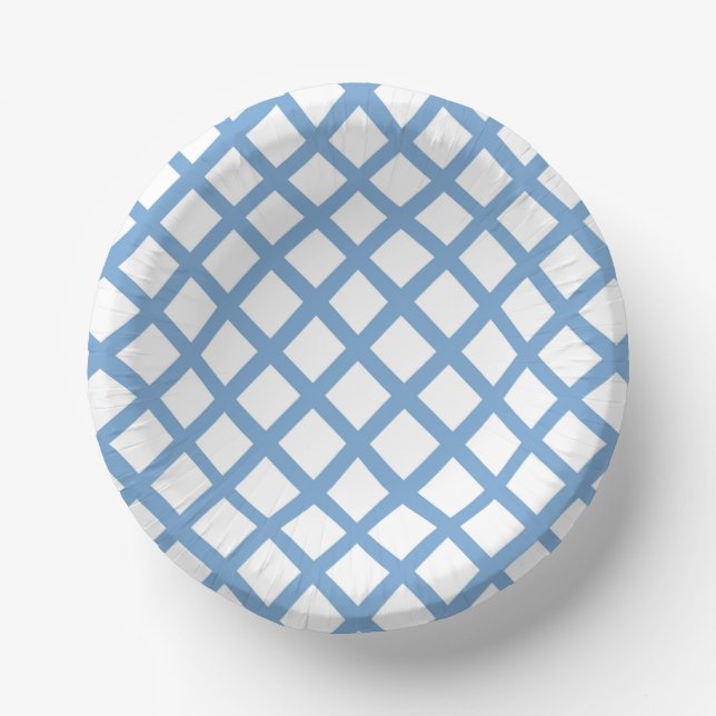 Blue White Harlequin Diamond Stripe Pattern Paper Plate (Front)