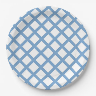 Blue White Harlequin Diamond Stripe Pattern Paper Plate