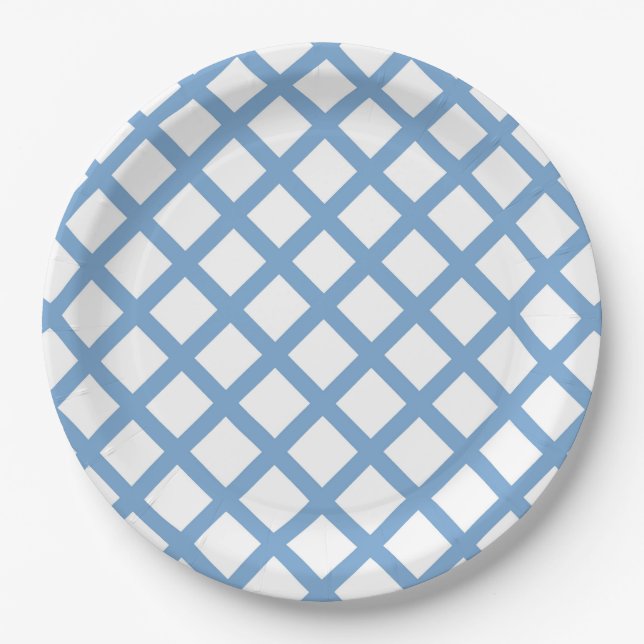 Blue White Harlequin Diamond Stripe Pattern Paper Plate (Front)