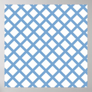 Blue White Harlequin Diamond Stripe Pattern Poster