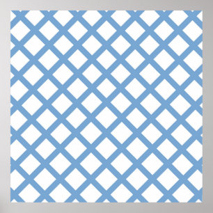 Blue White Harlequin Diamond Stripe Pattern Poster