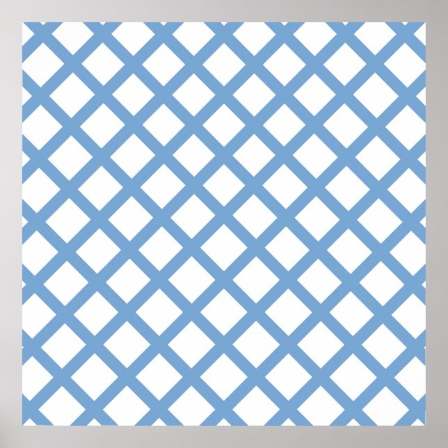 Blue White Harlequin Diamond Stripe Pattern Poster (Front)