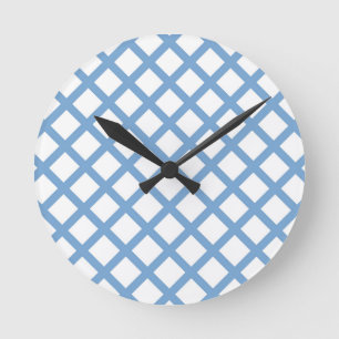 Blue White Harlequin Diamond Stripe Pattern Round Clock