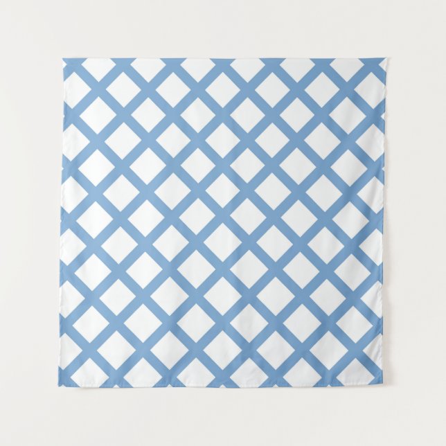 Blue White Harlequin Diamond Stripe Pattern Tapestry (Front)