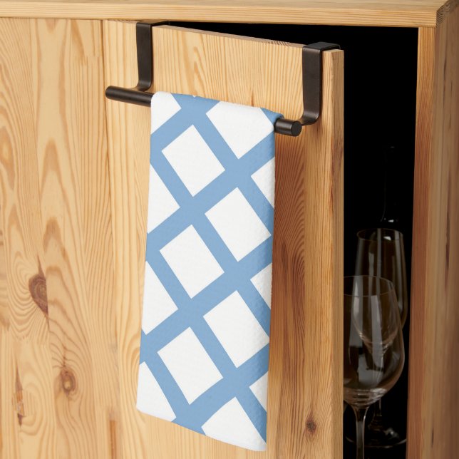 Blue White Harlequin Diamond Stripe Pattern Tea Towel (Thirds Fold)