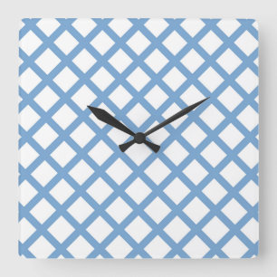 Blue White Harlequin Diamond Stripe Wall Clock