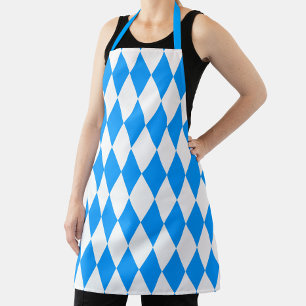 Blue White Harlequin Diamonds Checkers Design  Apron