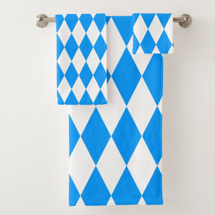 Blue White Harlequin Diamonds Checkers Design Bath Towel Set