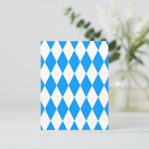 Blue White Harlequin Diamonds Checkers Design Postcard