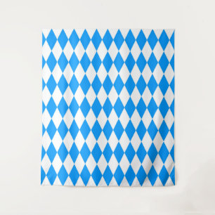 Blue White Harlequin Diamonds Checkers Design Tapestry