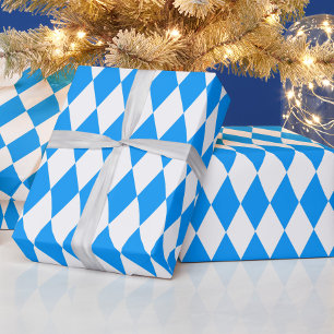 Blue White Harlequin Diamonds Checkers Design Wrapping Paper