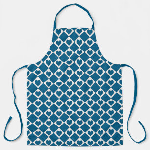 Blue White Heart Chequered Pattern Apron
