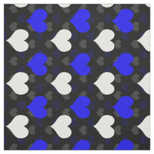 Blue White Hearts Black Fabric