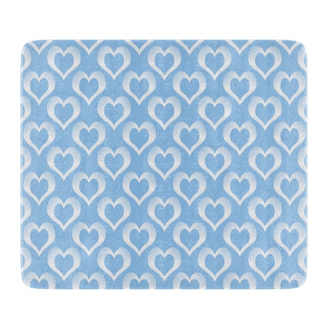 Blue White Hearts Pattern Cutting Board (Front)