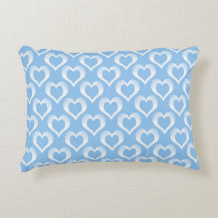 Blue White Hearts Pattern Decorative Cushion