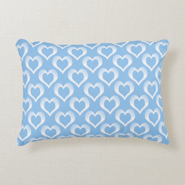 Blue White Hearts Pattern Decorative Cushion (Front)