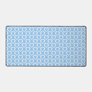 Blue White Hearts Pattern Desk Mat