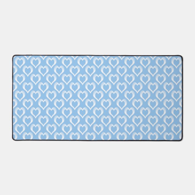 Blue White Hearts Pattern Desk Mat (Front)
